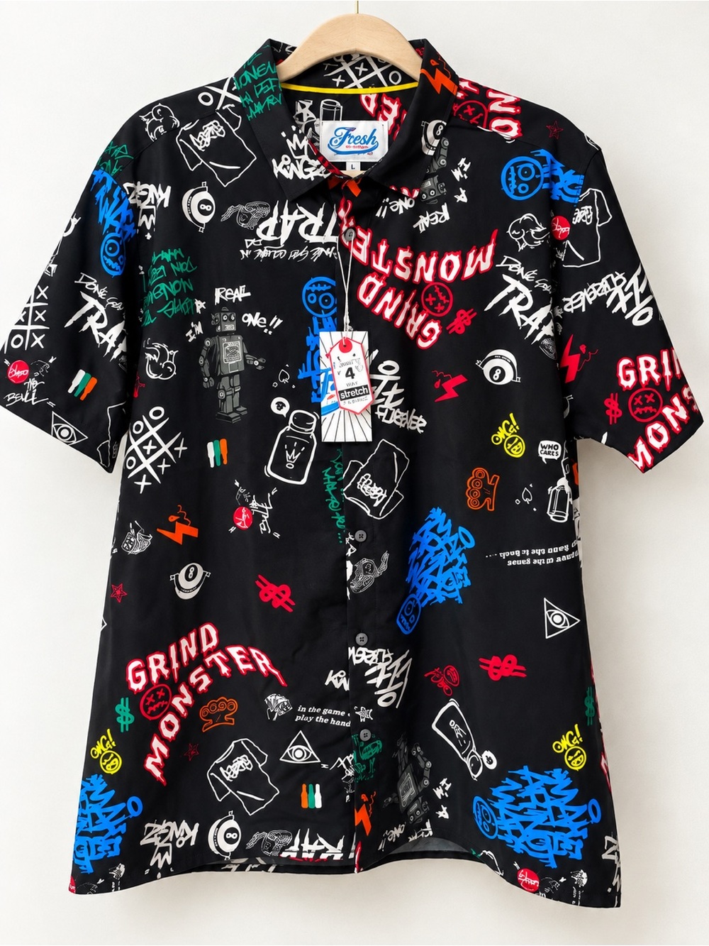 Fresh Prints of Bel-Air Men’s Large Graffiti Button-Up Shirt NWT 4-Way Stretch